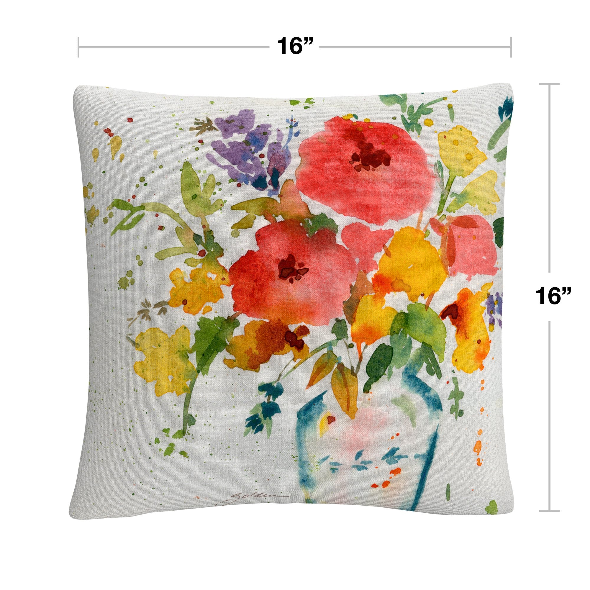 Trademark Fine Art SG091-PIL1616 Sheila Golden 'White Vase with Bright Flowers' Decorative Throw Pillow, 16" x 16", Multicolor
