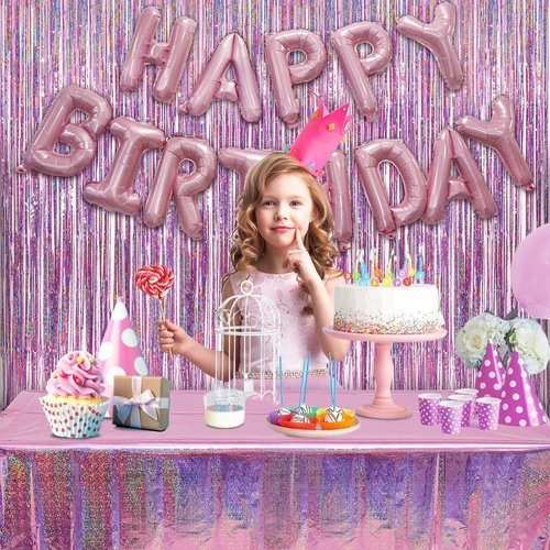 GREATRIL Metallic Pink Happy Birthday Banner - Festive Party Decorations for Unicorn & Princess Themes