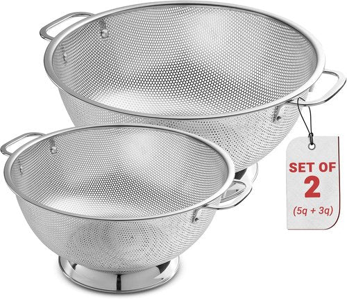 Bellemain Micro-Perforated Stainless Steel Colander - Dishwasher Safe, 3 QT & 5 QT Sizes