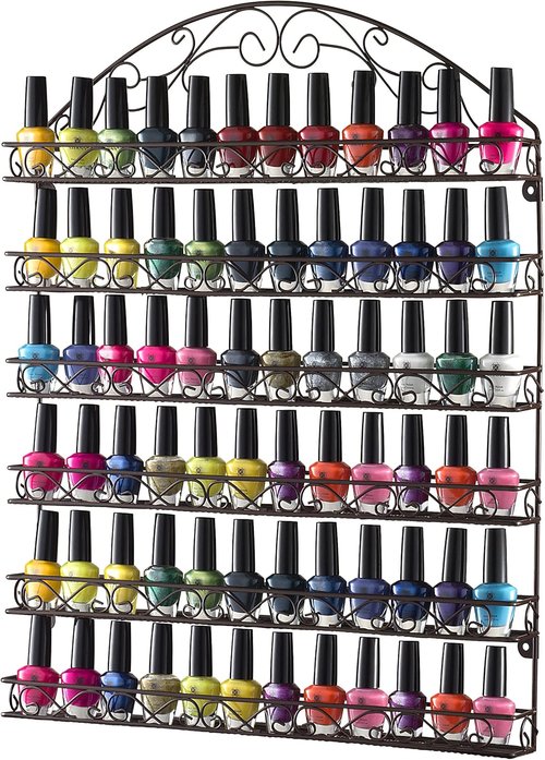 HOME IT Large Nail Polish Rack - Wall-Mounted Organizer Holds 102 Bottles | Unbreakable Metal Frame (Bronze)