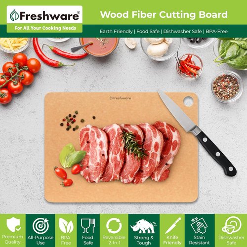 Freshware Wood Cutting Board - Large 15" x 11.25" | Dishwasher Safe Natural Kitchen Essential