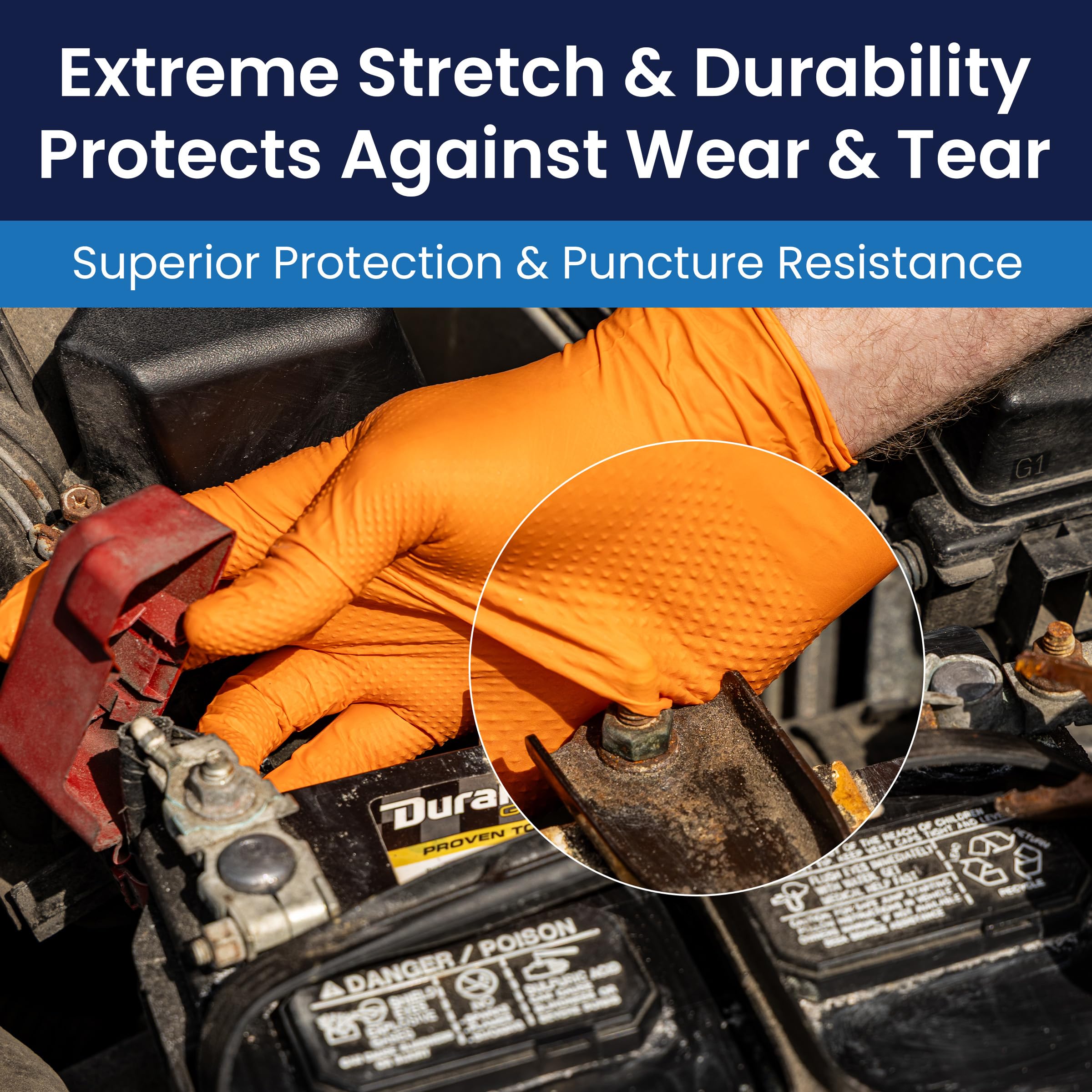Adenna ProWorks CATCH Disposable Nitrile Gloves – 9 Mil, Heavy Duty Work Rubber Glove with Raised Pyramid Grip, Non–Latex & Powder Free, Pack of 100, Large, Orange