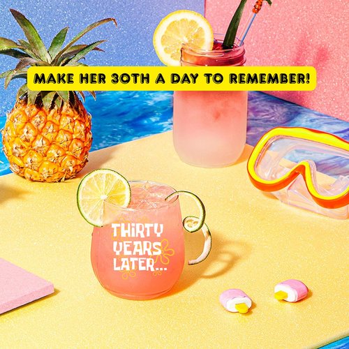 Glassicle Funny 30th Birthday Wine Glass for Women – “30 Years Later” Design – 15oz Stemless Glass – Nostalgic Gift for Her, Retirement Present, Best Friend or Wine Lover Gift