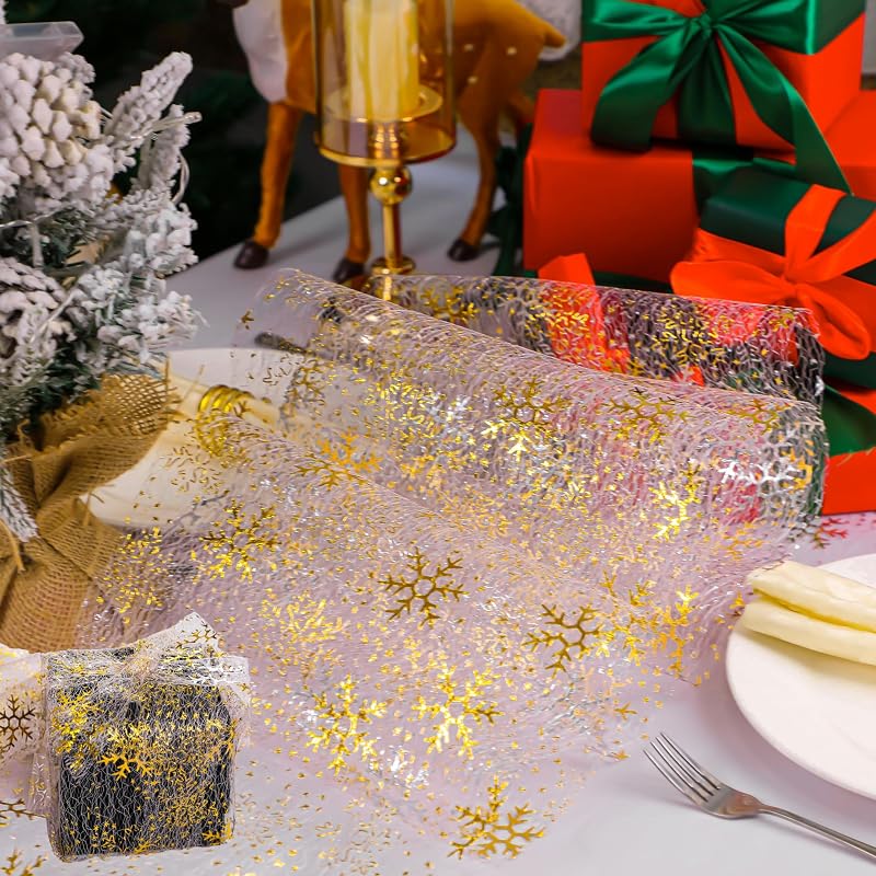 Gold Snowflake Table Runner 49 ft - Sparkly Christmas Decor (Variation: Gold Snowflake+49FT)