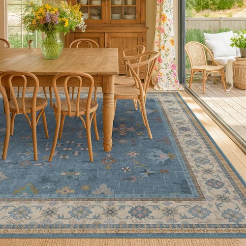 Hazo Haus Boho Accent Area Rug - Soft Non-Slip 7x10 Dusky Blue Design for Living Room & Bedroom