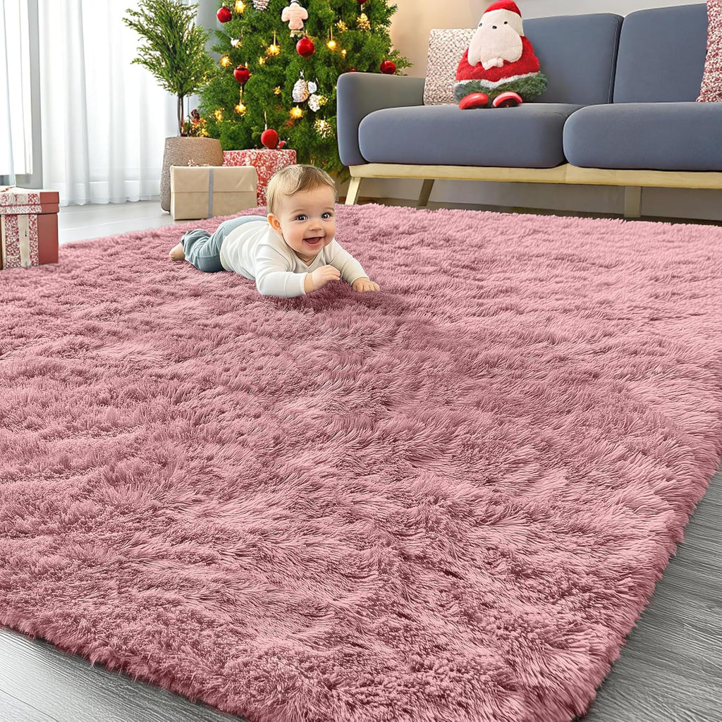 OLANLY Large Area Rug - Soft Fluffy Shaggy Indoor Carpet for Living Room & Bedroom | Pale Pink 6x9