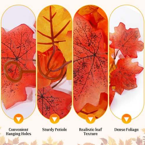 3 Pack Fall Maple Garland 6Ft Artificial Maple Leaf Leaves Autumn Garland Hanging Fall for Table Front Door Thanksgiving Decor (3)