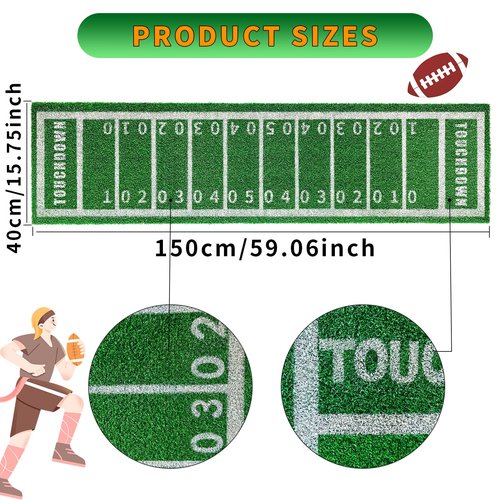 honeypet Football Table Runner 16 x 59 Inch Artificial Grass Tablecloth Touchdown Green Table Cover Rectangular for Birthday Football Themed Sport Game Day Decor Holiday Tablecloth Banner