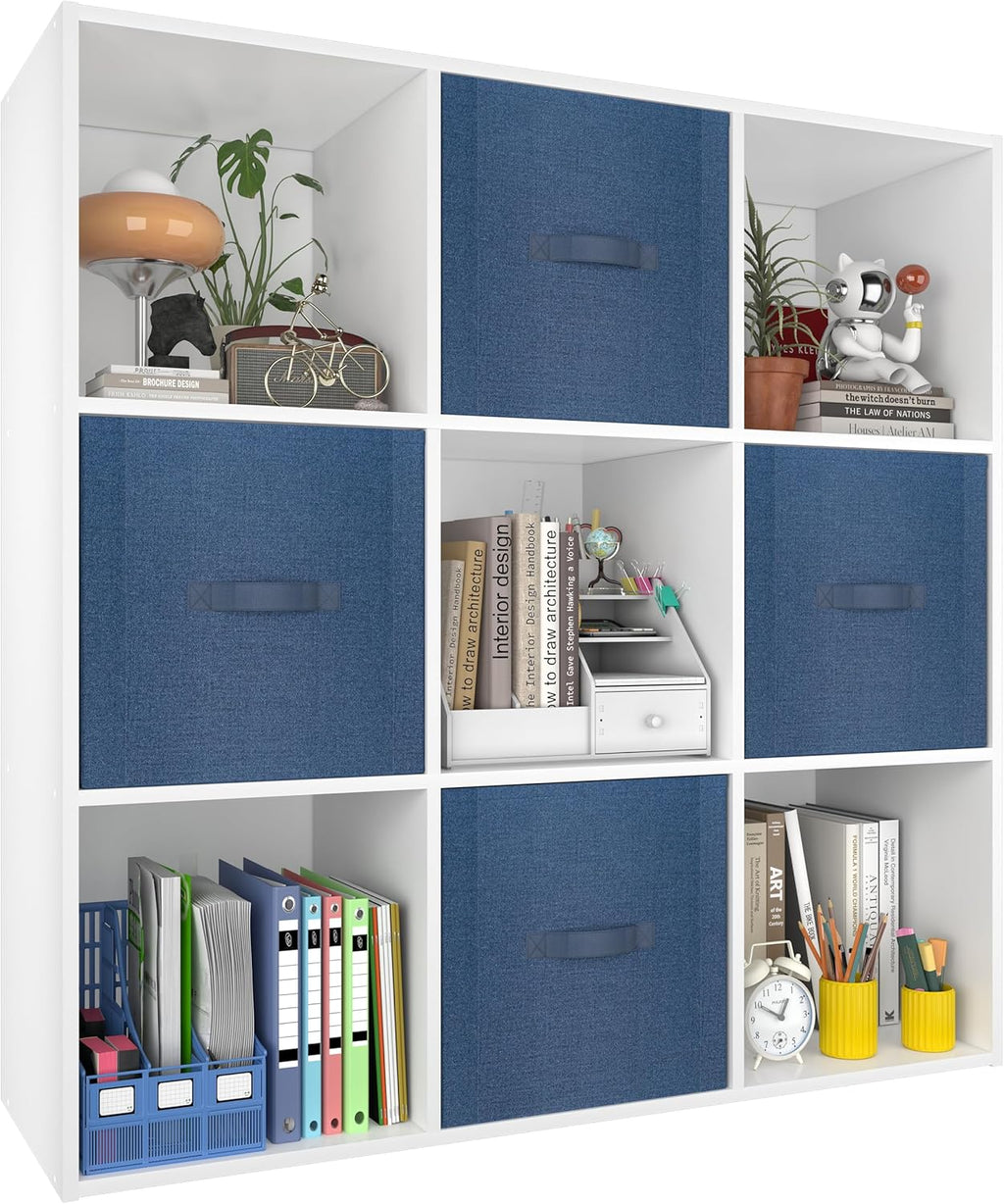 PrimeZone Stackable 9-Cube Storage Organizer - Versatile Wood Shelf for Closet & Bedroom | White Cubicle Cabinet