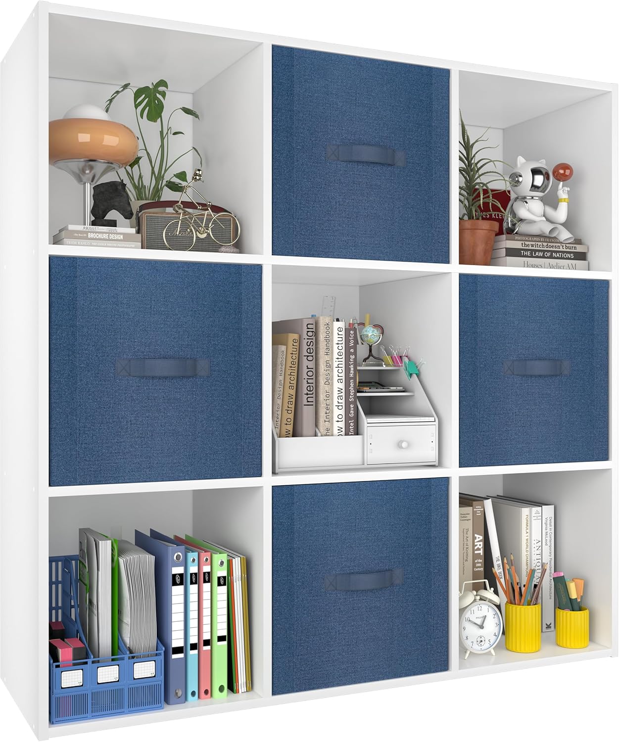 PrimeZone Stackable 9-Cube Storage Organizer - Versatile Wood Shelf for Closet & Bedroom | White Cubicle Cabinet