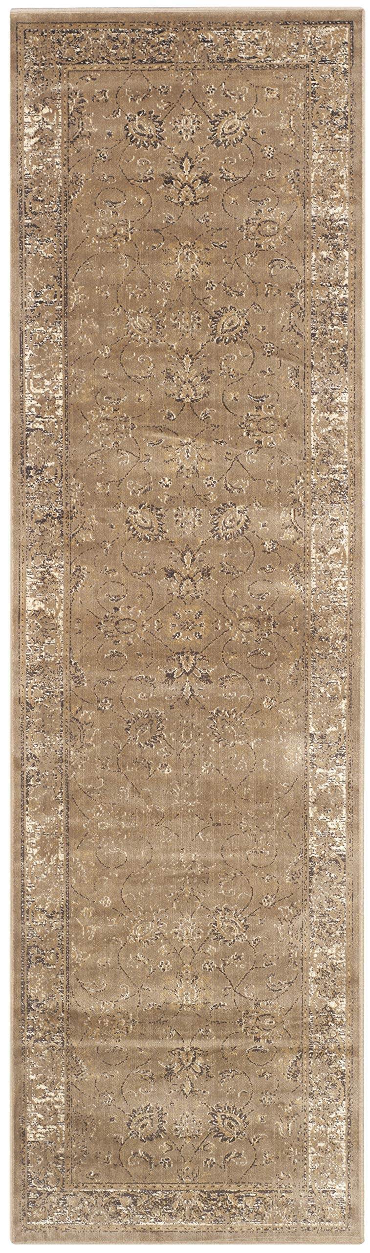 SAFAVIEH Vintage Collection Runner Rug - 2'2" x 8', Taupe, Oriental Distressed Viscose Design, Ideal for High Traffic Areas in Living Room, Bedroom (VTG117-1662)