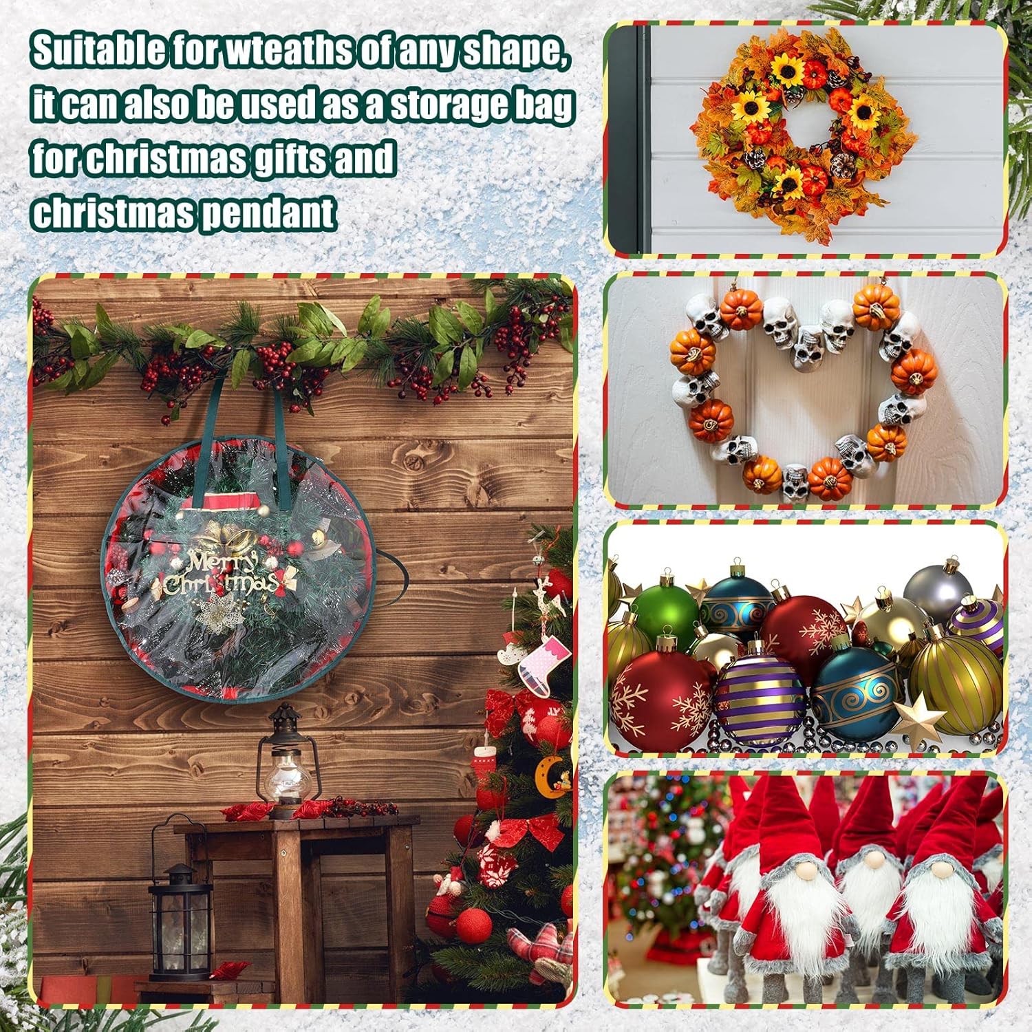 Shappy Wreath Storage Bag - 4 Pcs Red Clear Box with Window & Handle for Holiday Decor | 24 Inch
