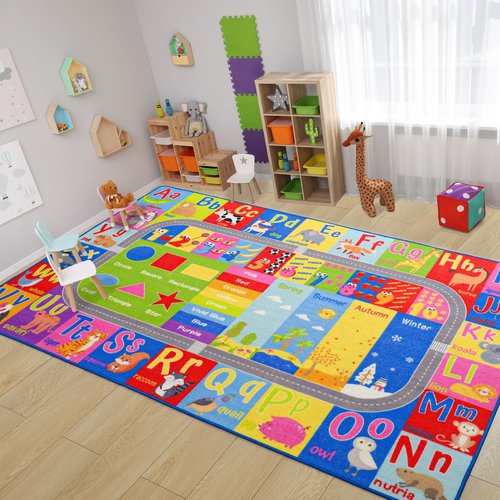 Flagover Kids Rug for Playroom Classroom, ABC Alphabet Numbers Play Toddlers Rugs, 3x5 Learning Educational Bedroom Floor Mat, Washable Baby Carpet for Boys Room, Nursery, Preschool, Daycare