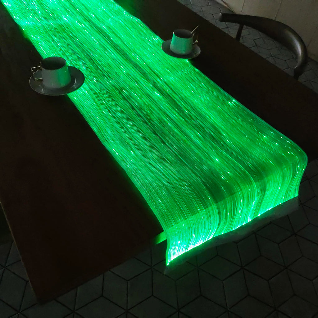 LED Light Up Coffee Table Runner - Fiber Optic Fabric Table Cloth Cover for Party Wedding Halloween Christmas (Black Fabric)