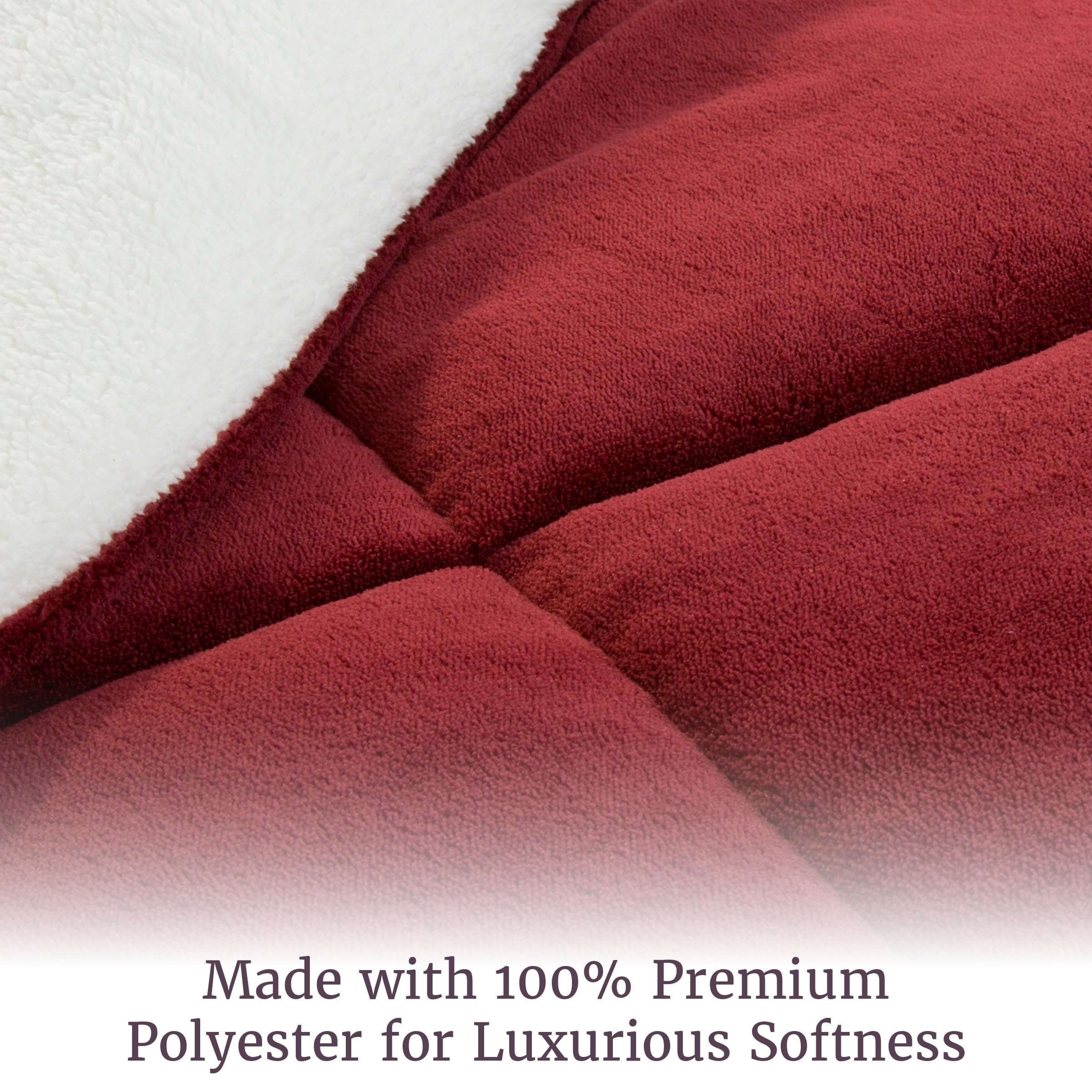 Lavish Home 3 Piece Sherpa/Fleece Comforter Set, King, Burgandy