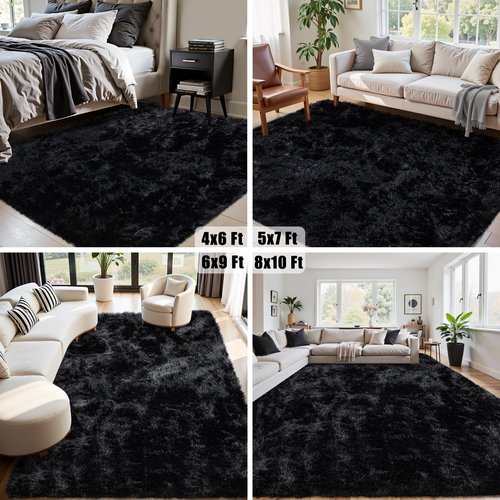 8x10 Area Rug for Living Room:Ultra Soft Fluffy Shag Black Rugs,Large Fuzzy Plush Indoor Non Slip Carpet Washable Rug for Bedroom Kids Nursery Office Dorm Modern Decor(Black)