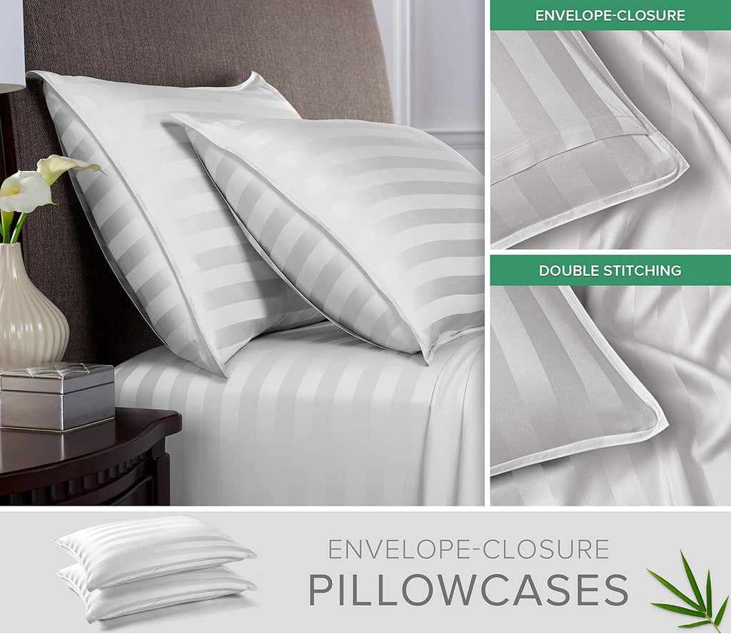 Pure Bamboo Full Sheets - Luxuriously Soft & Cooling 100% Organic Viscose Bed Sheet Set | Jacquard White, 2-Year Quality Promise