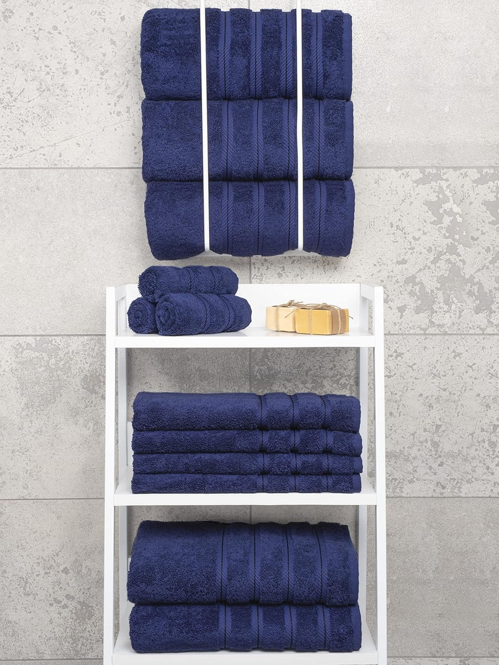 American Soft Linen Luxury Bath Towel Set - 4 Piece, 600 GSM 100% Cotton, Extra Large Navy Blue 27x54 in