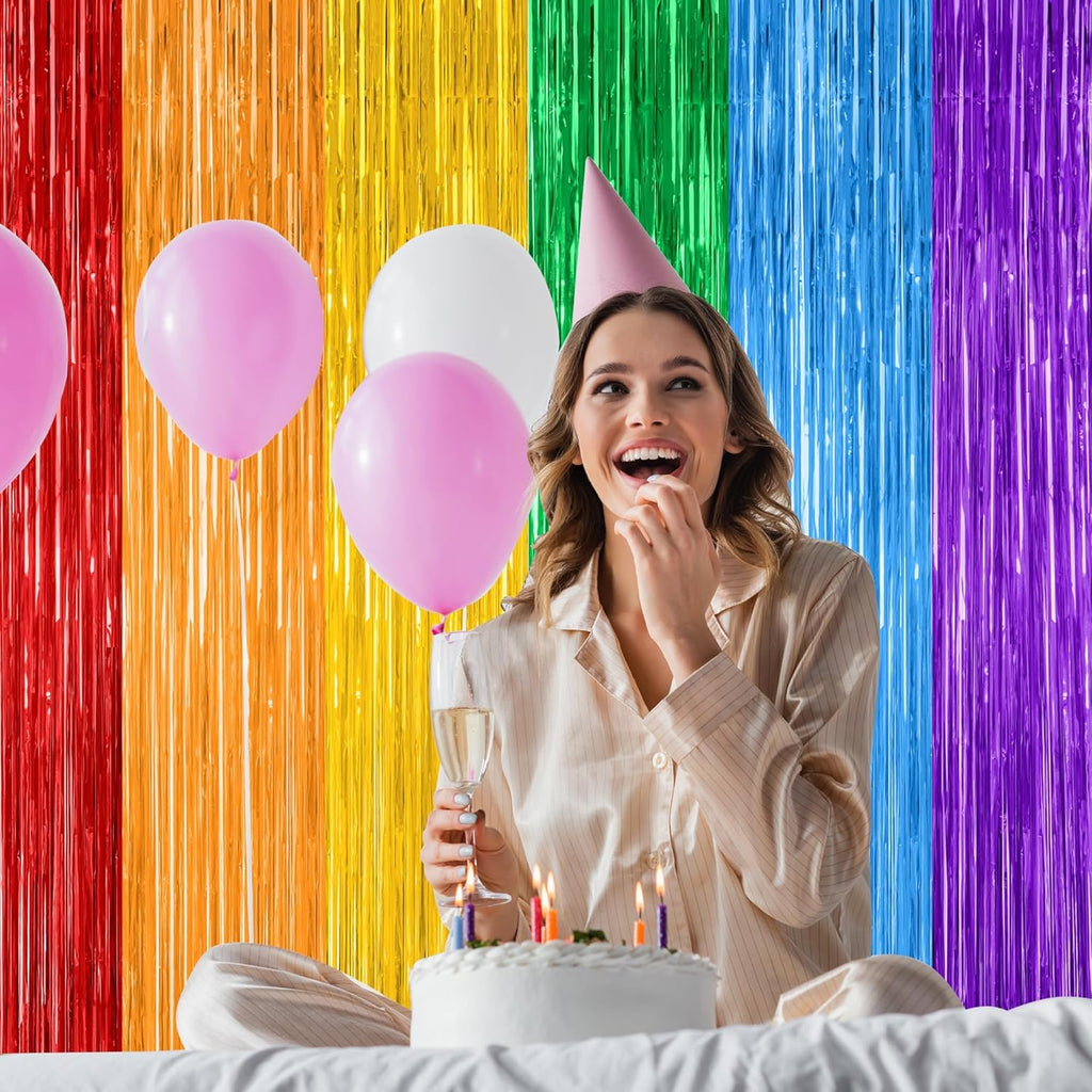 ZATAYE Rainbow Backdrop - 4 Pack Metallic LGBT Party Decor | 3.28 FT x 7.05 FT Tinsel Streamers