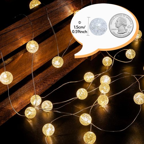 Globe String Lights - 10FT 30 LED Decorative Fairy Lights | 8 Modes Crystal Crackle Balls for Indoor & Outdoor Use