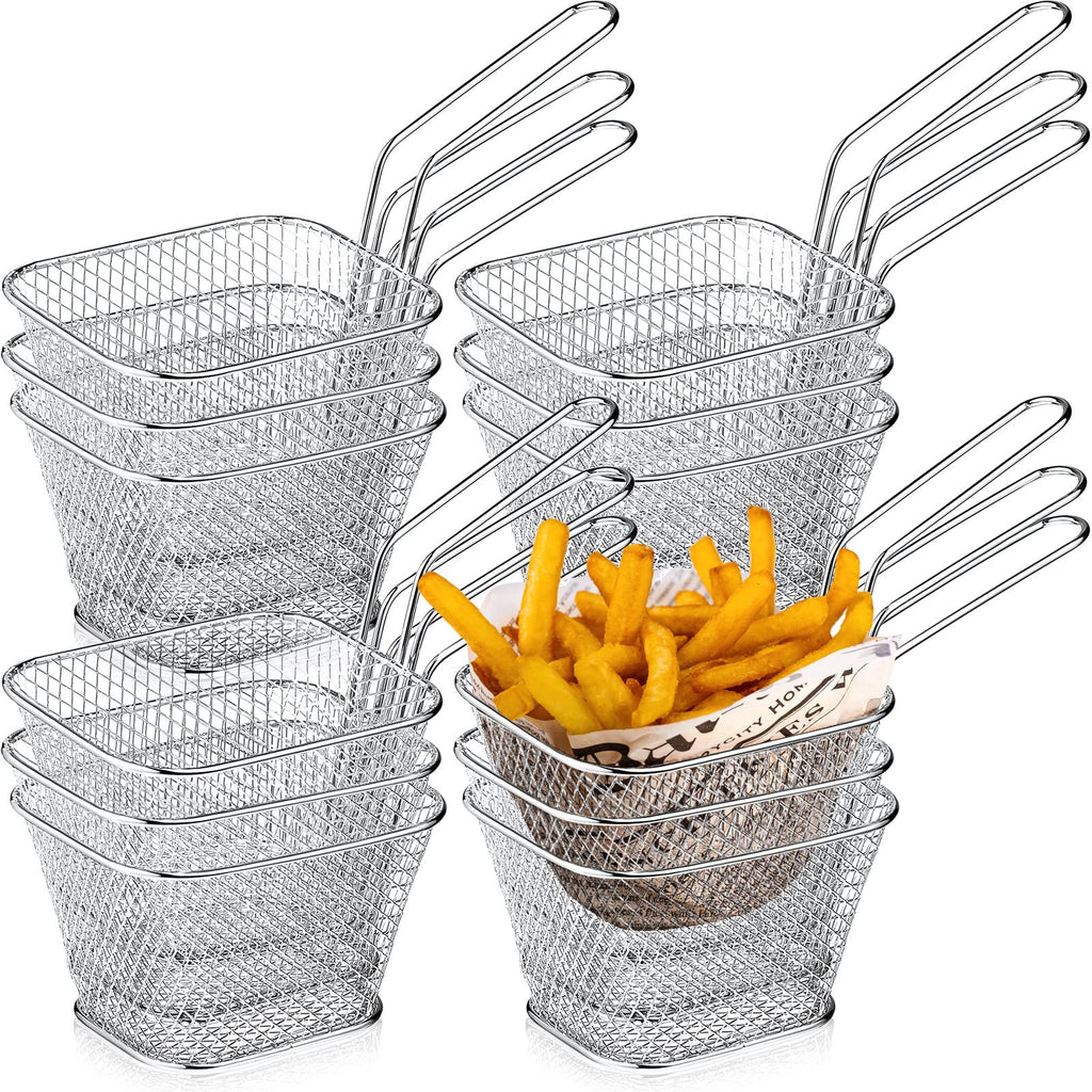 36 Pcs Mini Square Fry Basket with Handle Chrome French Fry Holder Chip Food Presentation Baskets Net Potato Cooking Tool for Food Table Serving Oil Residue Filtration