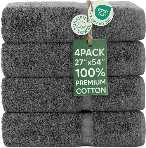 Chakir Turkish Linens - Premium 100% Cotton Bath Towels | Soft & Absorbent | 4-Piece Set in Dark Gray
