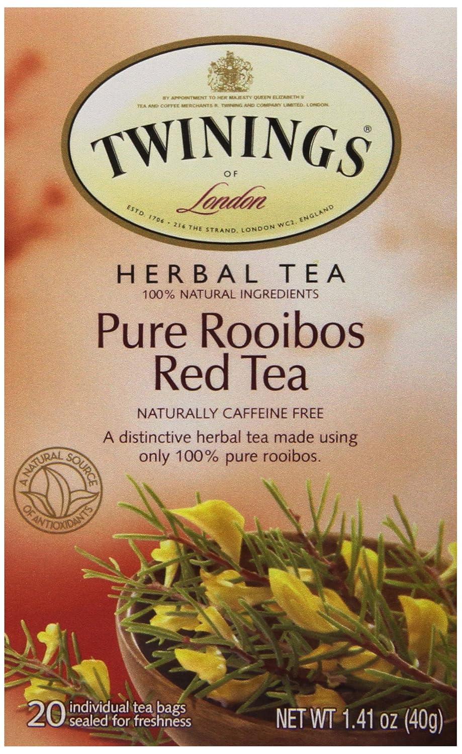 Twinings Red African Rooibos Tea - Caffeine-Free Herbal Blend | 20 Count (Pack of 4)