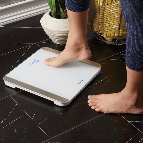 Taylor Glass Digital Bathroom Scale for Body Weight with Motion and Light Sensors, Bright LED Display, 440 lbs, White