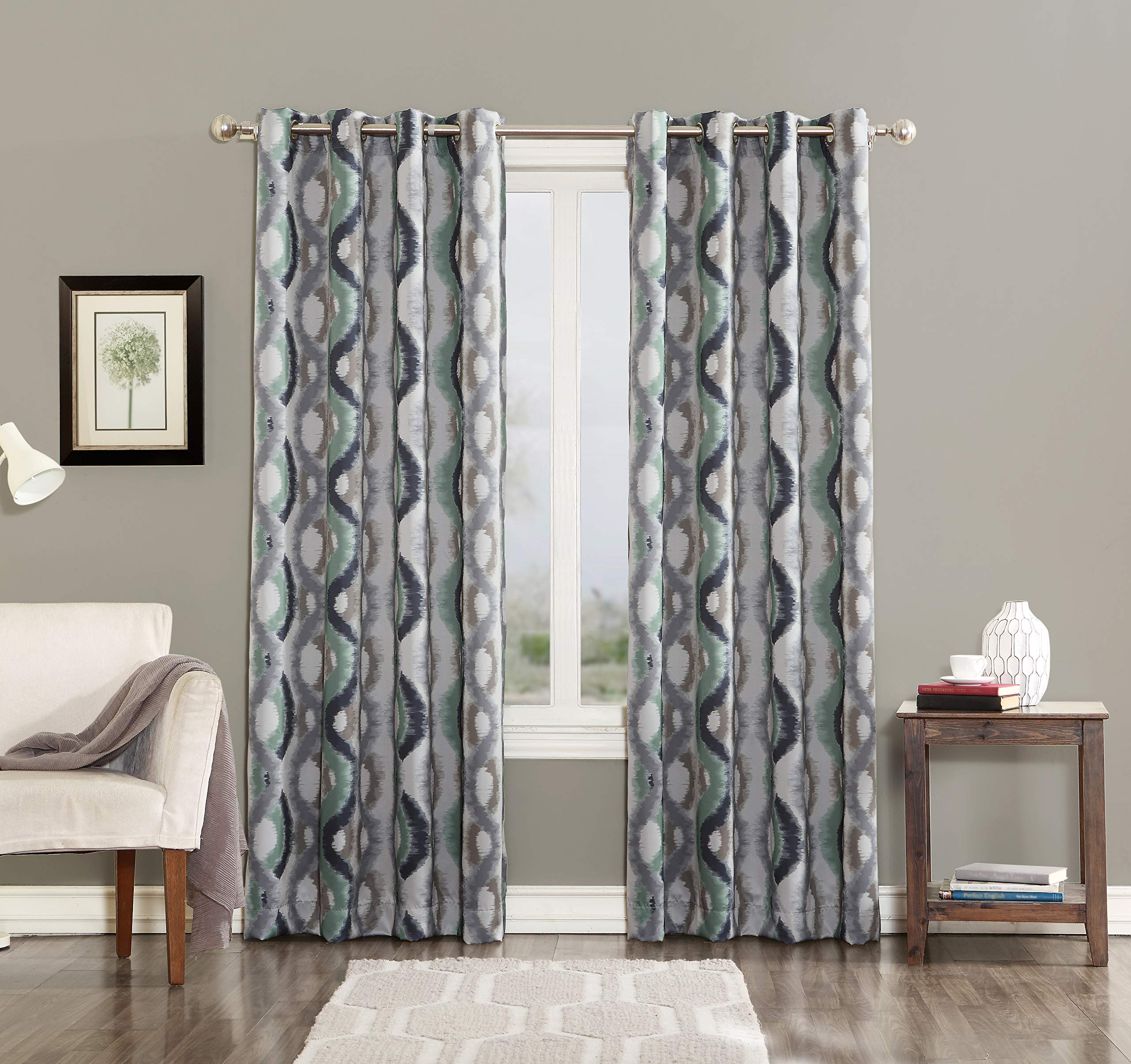 Sun Zero Burbank Watercolor Ogee Energy Efficient Grommet Curtain Panel, 54" x 84", Linen