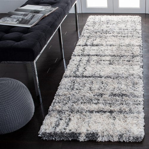SAFAVIEH Fontana Shag Collection Runner Rug - 2'3" x 8', Ivory & Grey, Modern Design, Non-Shedding & Easy Care, 2-inch Thick Ideal for High Traffic Areas in Living Room, Bedroom (FNT855A)