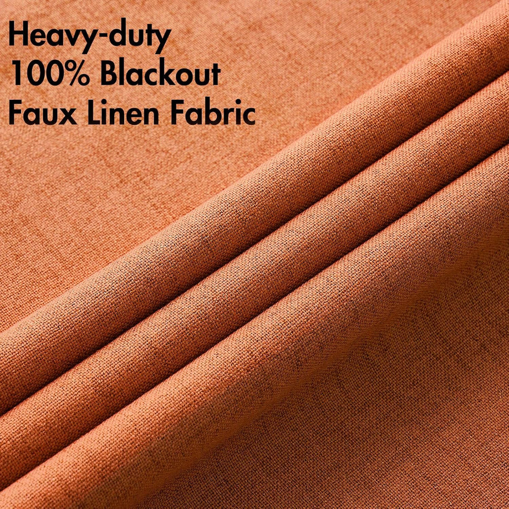 MIULEE Blackout Linen Curtains - 100% Thermal Insulated Grommet Drapes | Orange, 52 x 90 Inch (2 Panels)