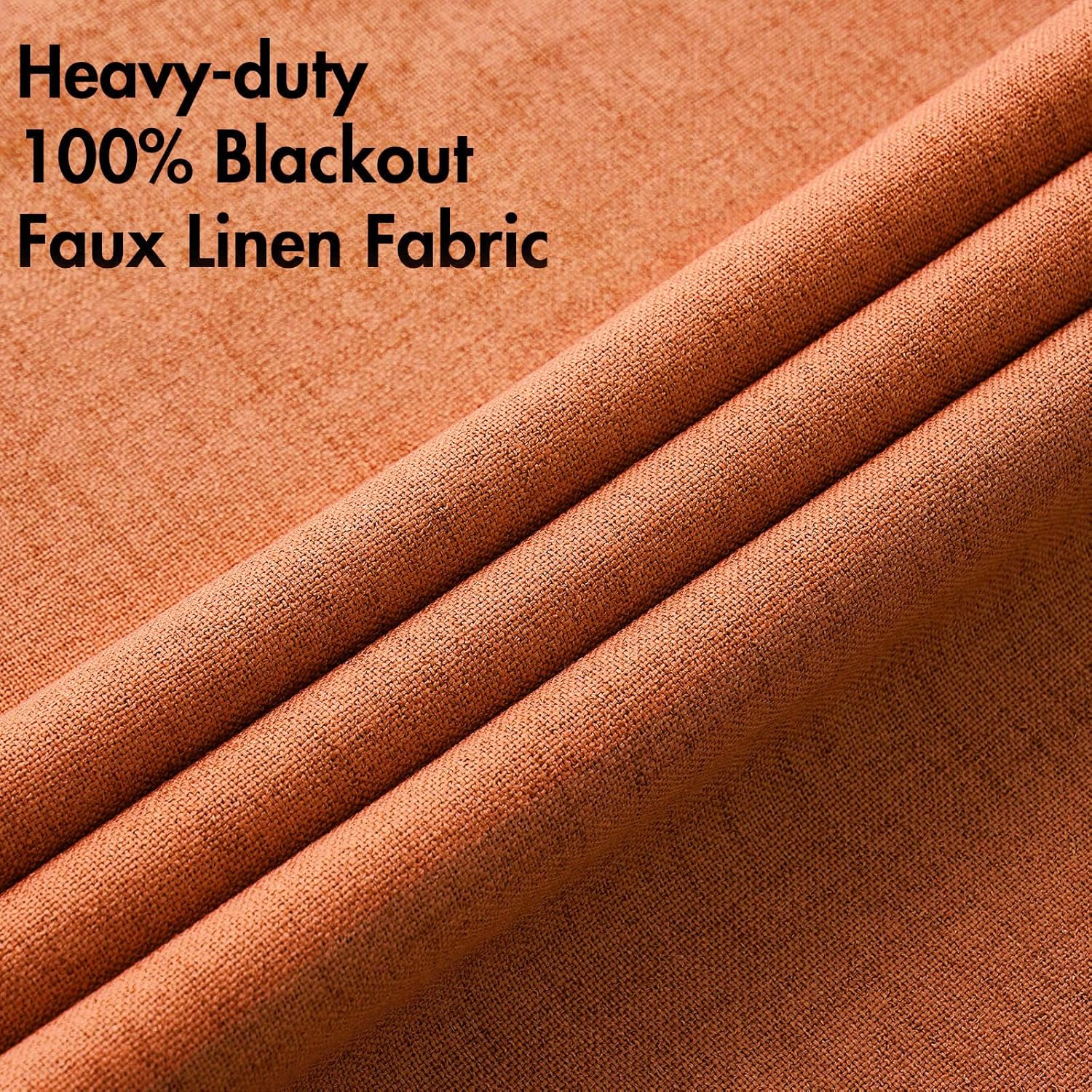 MIULEE Blackout Linen Curtains - 100% Thermal Insulated Grommet Drapes | Orange, 52 x 90 Inch (2 Panels)