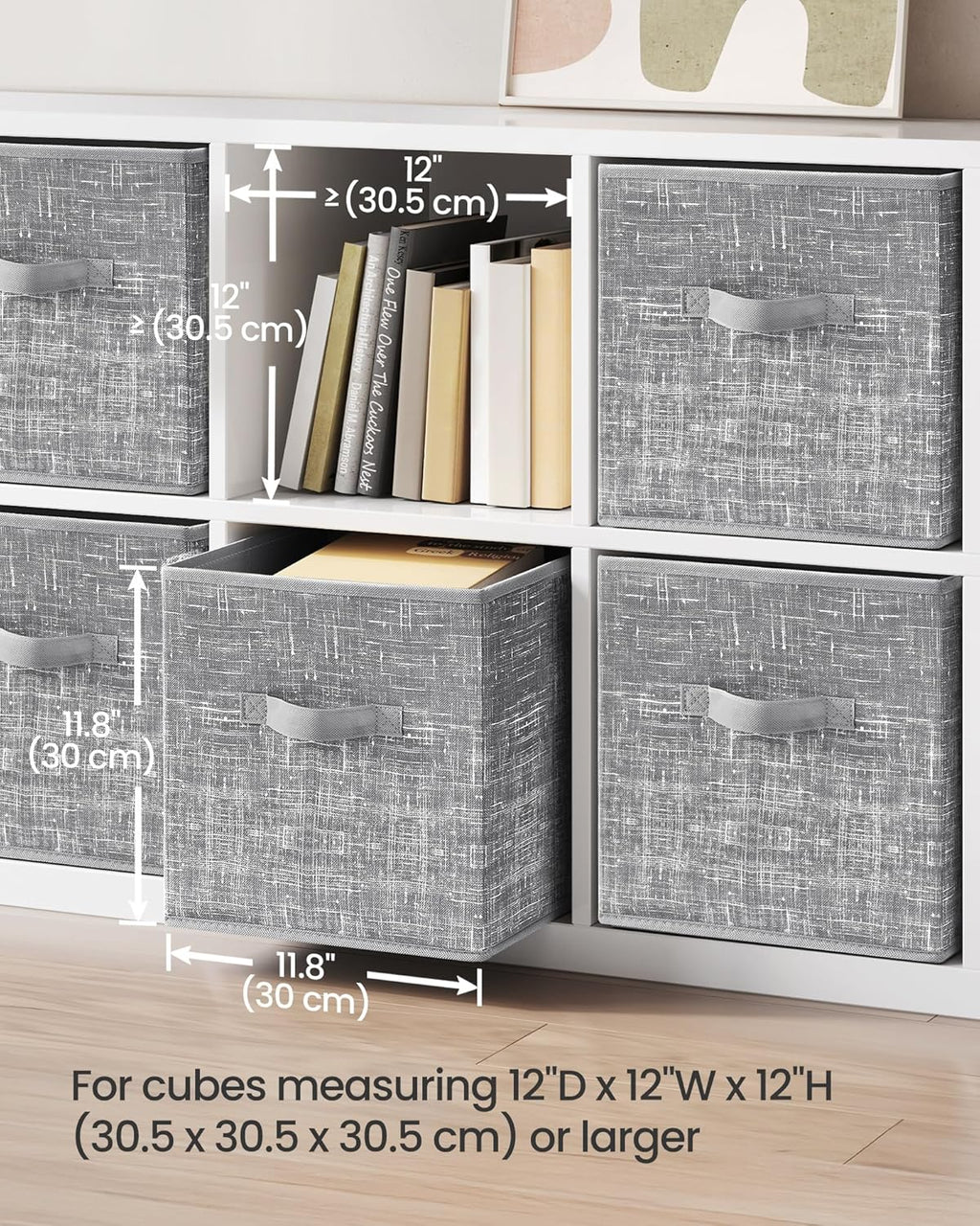 SONGMICS Storage Cubes - 11.8-Inch Foldable Non-Woven Fabric Bins with Double Handles | Set of 6 in Cattail Gray