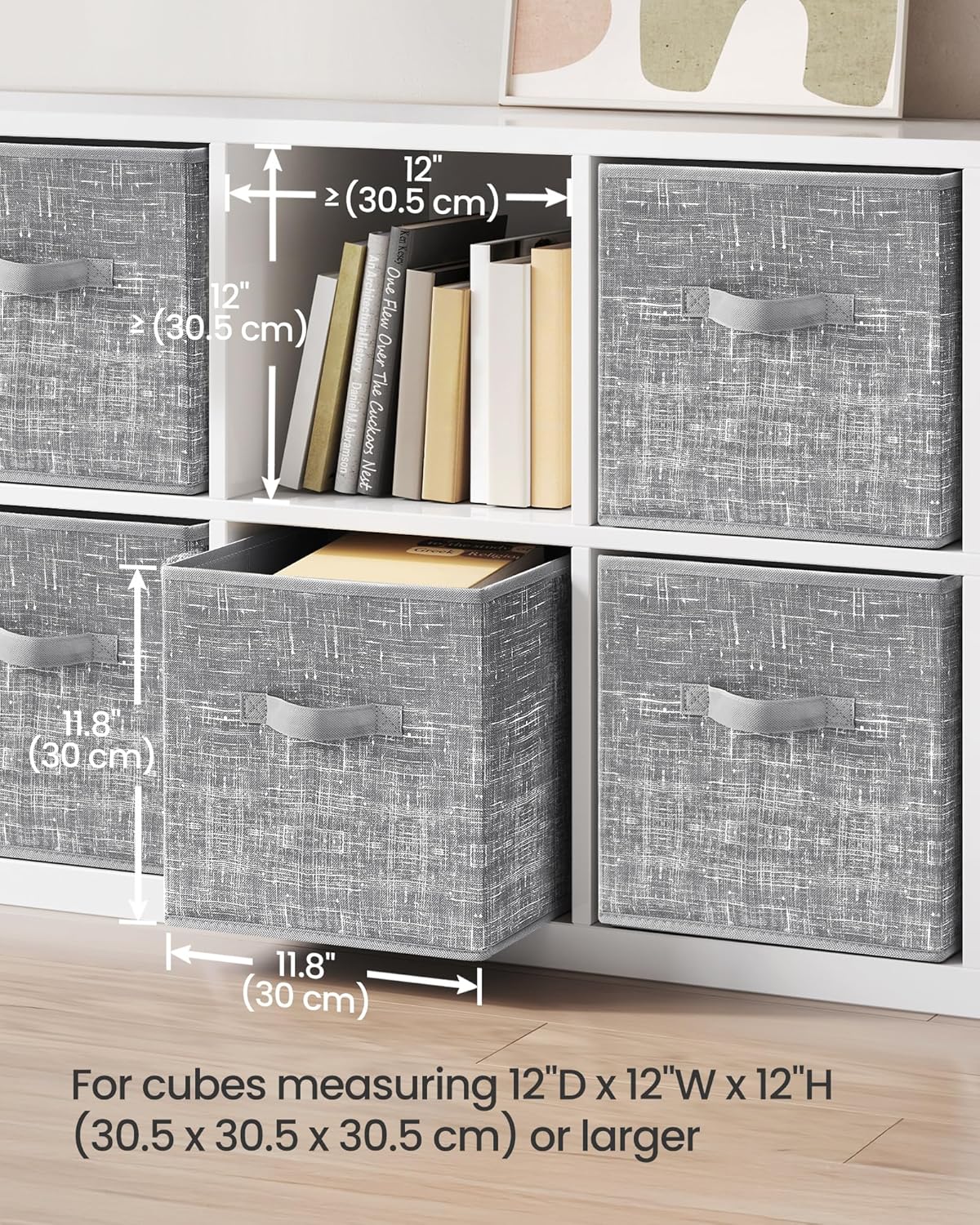 SONGMICS Storage Cubes - 11.8-Inch Foldable Non-Woven Fabric Bins with Double Handles | Set of 6 in Cattail Gray