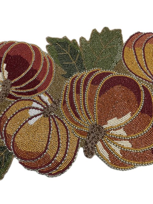 Halloween Pumpkin Beaded Table Runner for Fall - Halloween Decoration Table mat Fancy Colourful red Orange Yellow Brown Multicolour - for Theme Party Celebrations