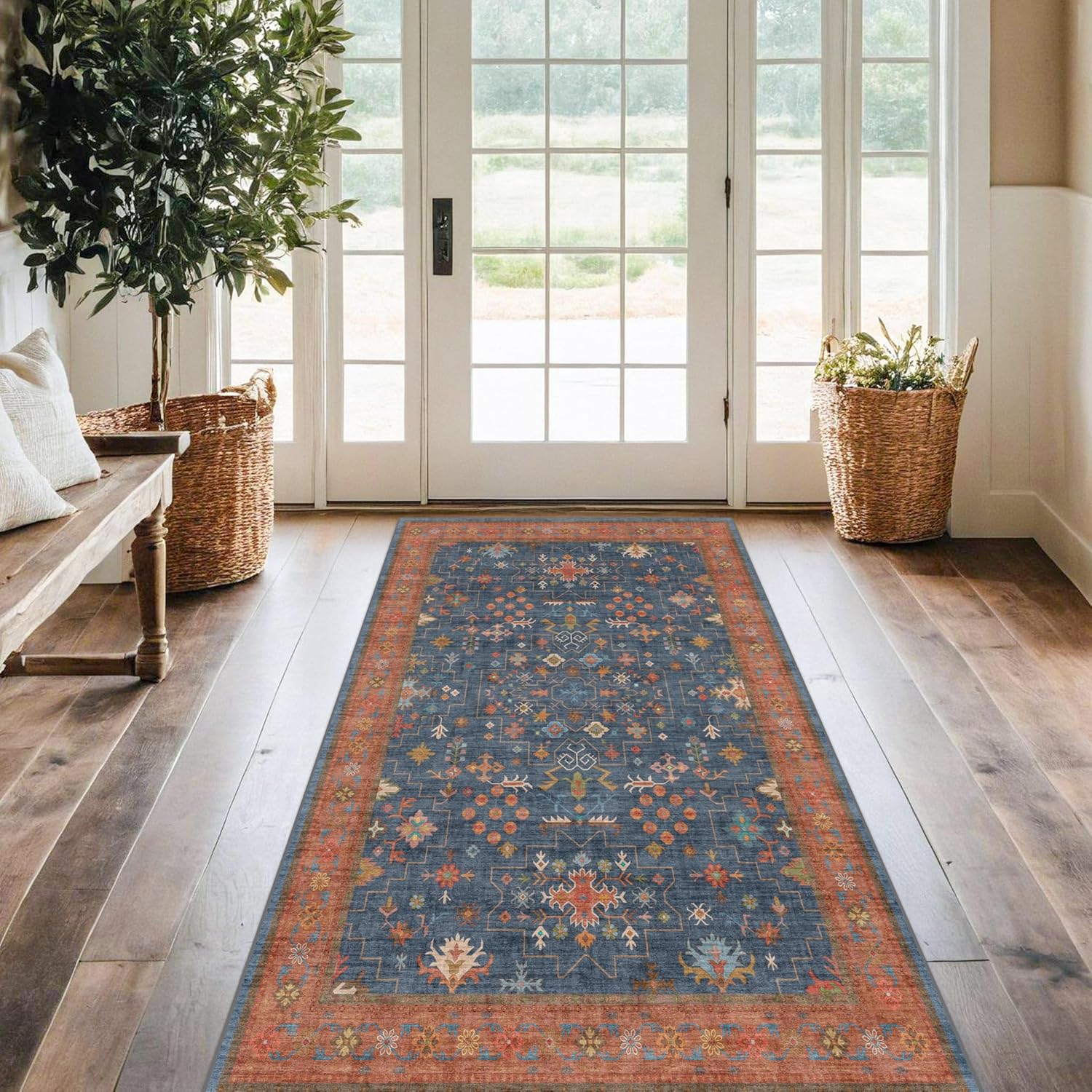 Skiennix Washable Kitchen Rug - Stain Resistant Non-Slip Mat for Indoor Entryway | 3x6 Navy Blue