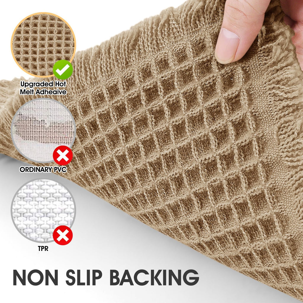 Upgrade Waffle Bath Mat, Boho Bathroom Rugs Absorbent Non Slip, Ultra Soft Bathroom Mat, Machine Washable Knit Bath Rugs with Border for Bathroom, Bedroom, Kitchen, Shower, Tub, 36"x24", Beige