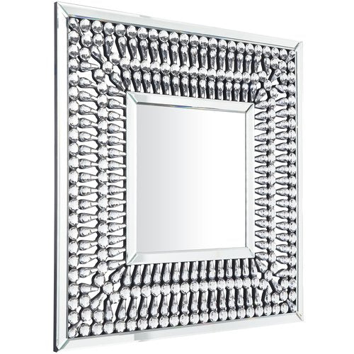 Deco 79 Glass Wall Mirror with Crystal Embellishment, 32" x 1" x 32", Silver