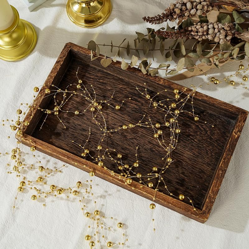 13ft Gold Pearl String Garland for Floating Candles, Vase Filler & Table Decor – Variation: Gold