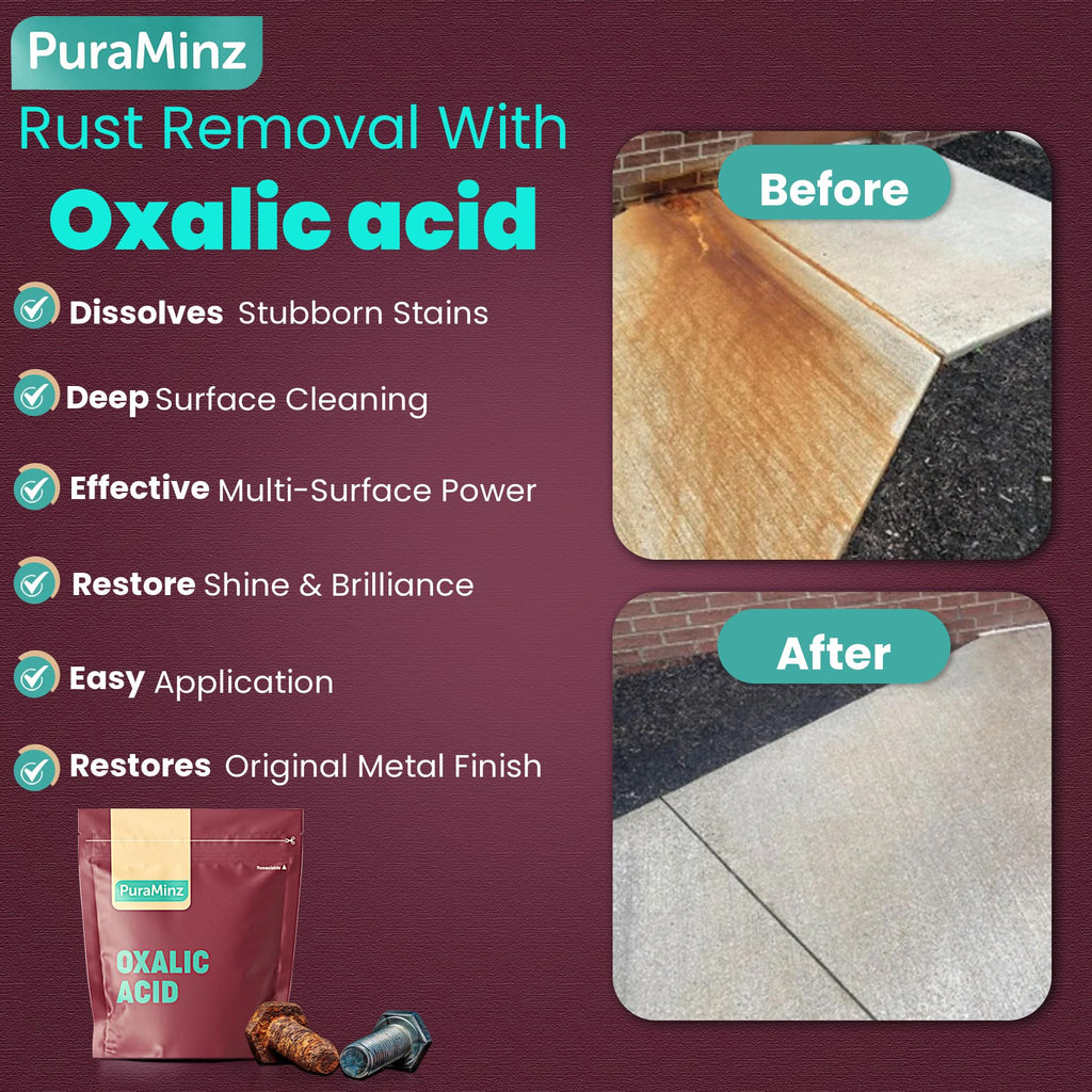 Oxalic Acid (2 lbs) 99.6% Pure - Multipurpose Cleaner and Stain Remover for Wood | Metal | Stone | Concrete - Rust Remover - Wood Restorer - Deck Cleaner - (C2H2O4) - Durable Resealable Packaging.