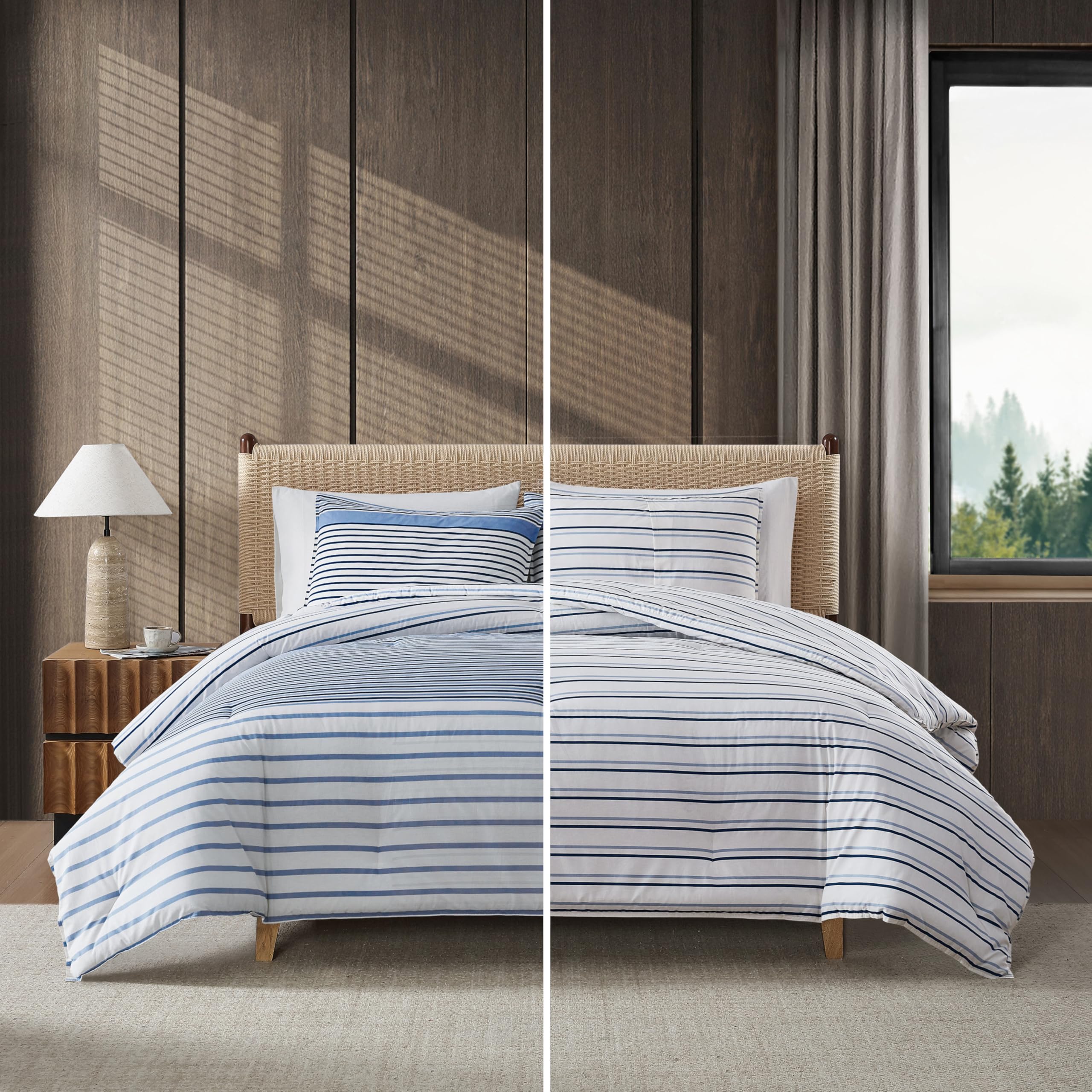 Eddie Bauer - King Duvet Cover Set, Luxuriously Soft Bedding with Matching Shams, Buttons & Corner Ties to Ensure Placement (Cooper Stripe Blue, King)