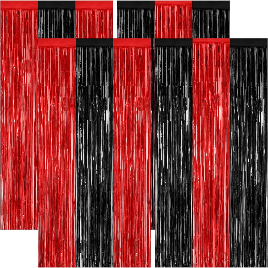 Regine Switzerland Halloween Wall Backdrop - 4 Pack Red & Black Metallic Tinsel Curtains | 3.28 FT x 7.05 FT