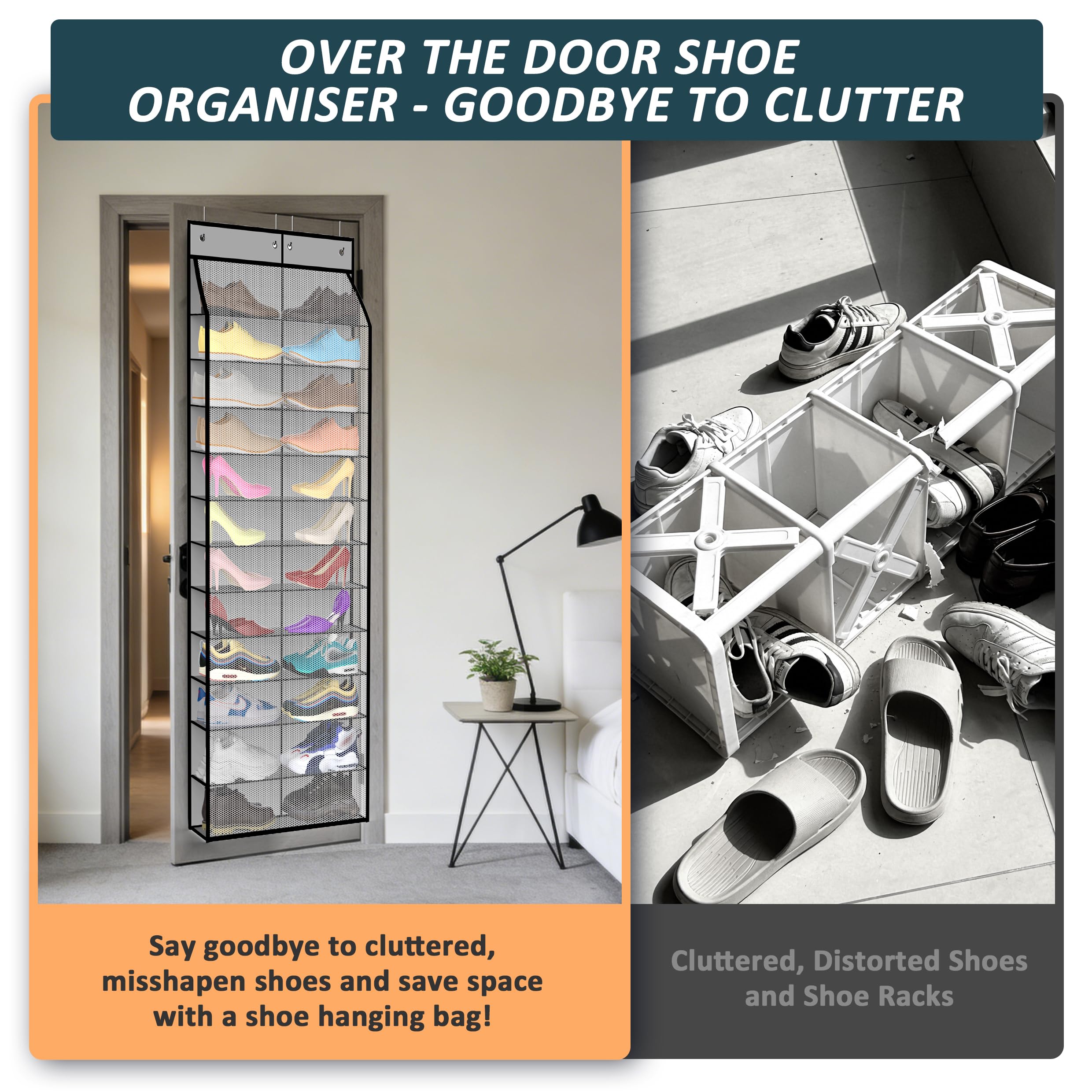 Kotkn 24-Pair Over Door Shoe Organizer for Family & Kids, Double Sided | Hanging Storage for Sneakers, Boots, Toys & Room Organization-Graphite Gray