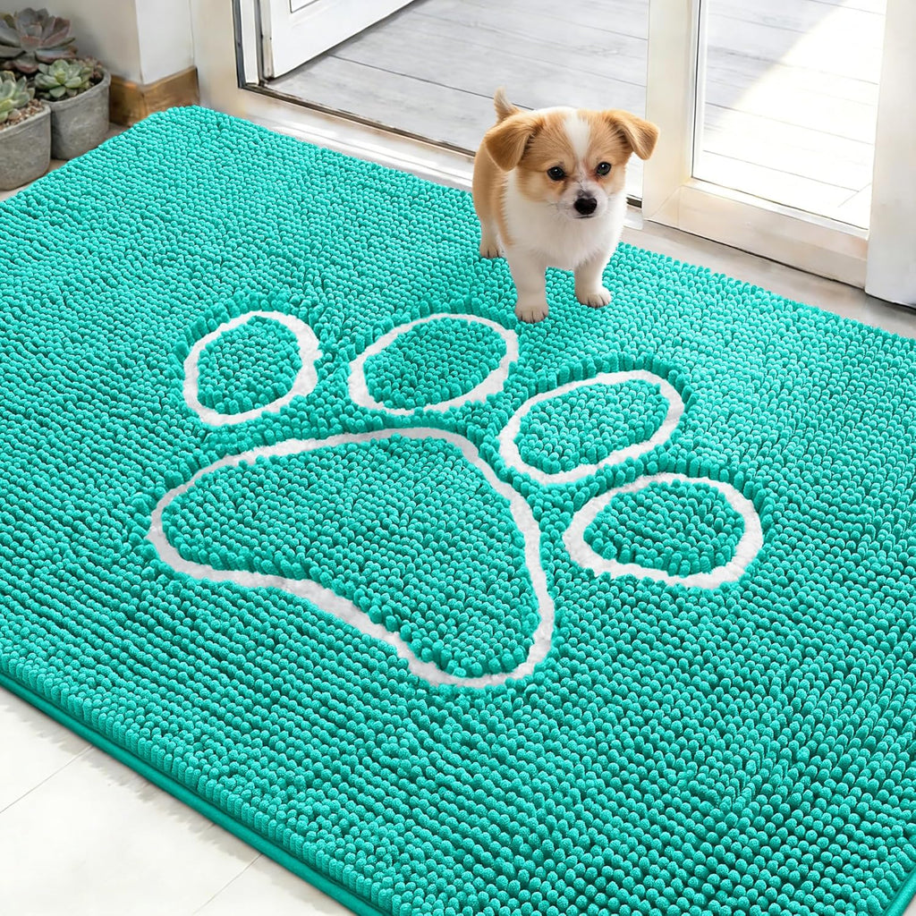 OLANLY Dog Door Mat - Absorbent Non-Slip Mud Mat for Paws | 48x30 Teal Chenille Design