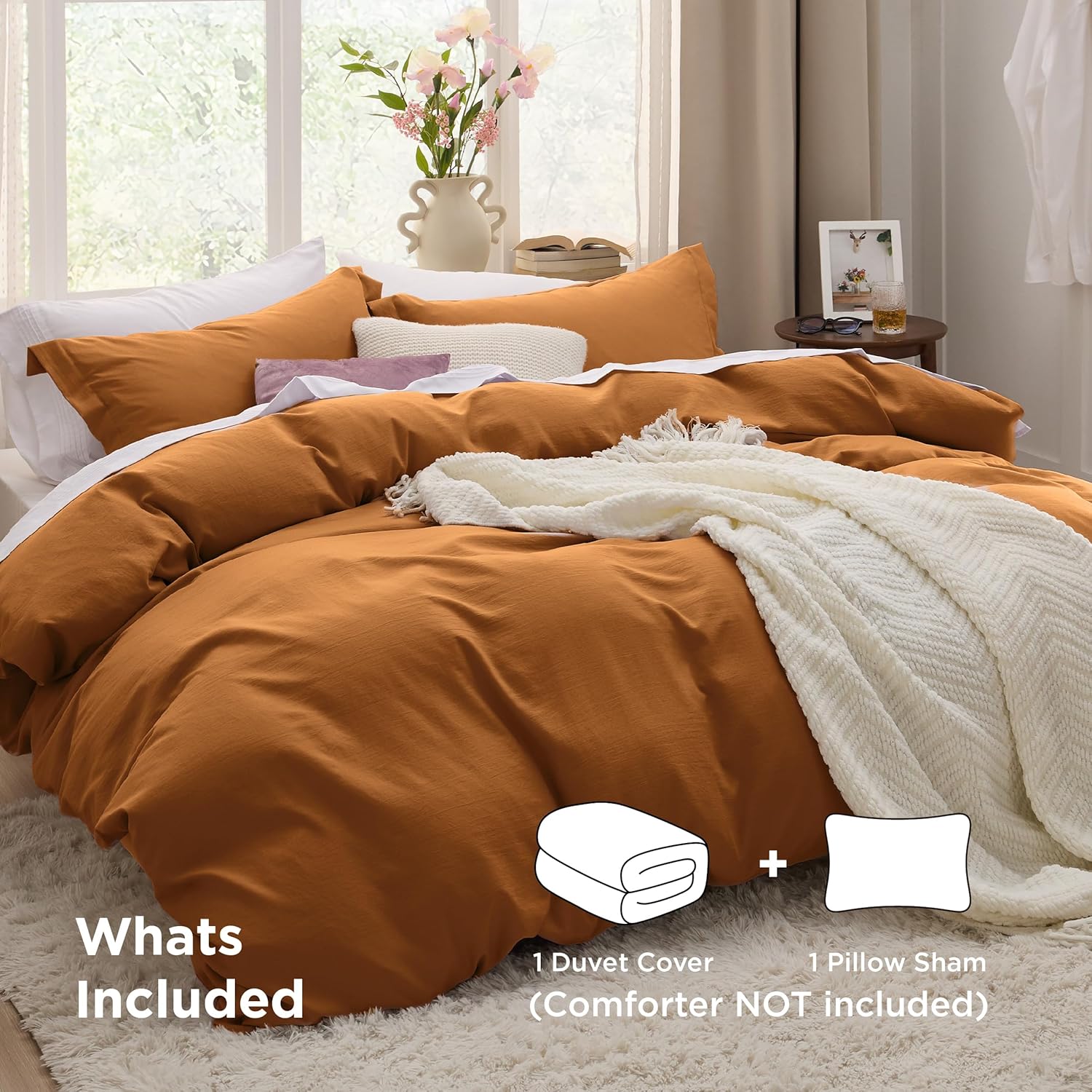 Bedsure Honey Ginger Duvet Cover - Twin XL Soft Prewashed Cotton Bedding Set with Zipper Closure & Pillow Sham