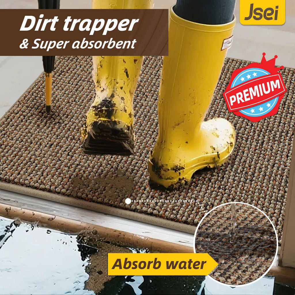 JSEI Dirt Trapper Door Mat 24"x36" Non-Slip Washable Entrance Mat, Dog Doormats, Absorbent & Fade-Resistant Floor Mats, Low Profile Welcome Mats for Entryway, Front Door, and Inside Entrance, Taupe