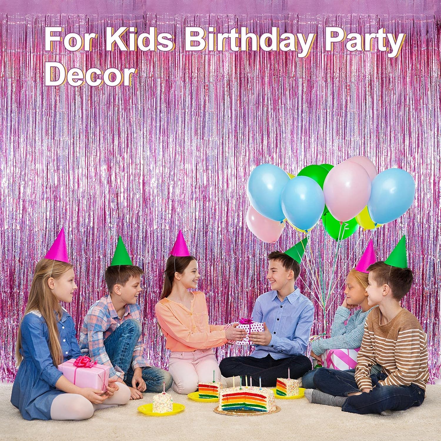 Skylety Purple Fringe Backdrop Curtains - 4 Pack Tinsel Foil Streamers for Party Decor | 3.2 x 8.2 Feet