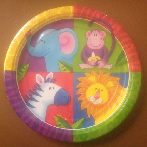 Amscan Wild Jungle Animals Themed Party Round Dinner Plates (Pack Of 8), Multicolor, 9"