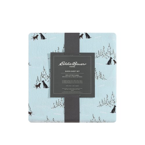 Eddie Bauer - Flannel Sheets Twin Size, Anti-Pilling & Wrinkle Resistant Cotton, Touchably Soft for All-Season Comfort - Bed Sheets with Matching Pillowcases & Fitted Sheet (Dog Friends Blue)