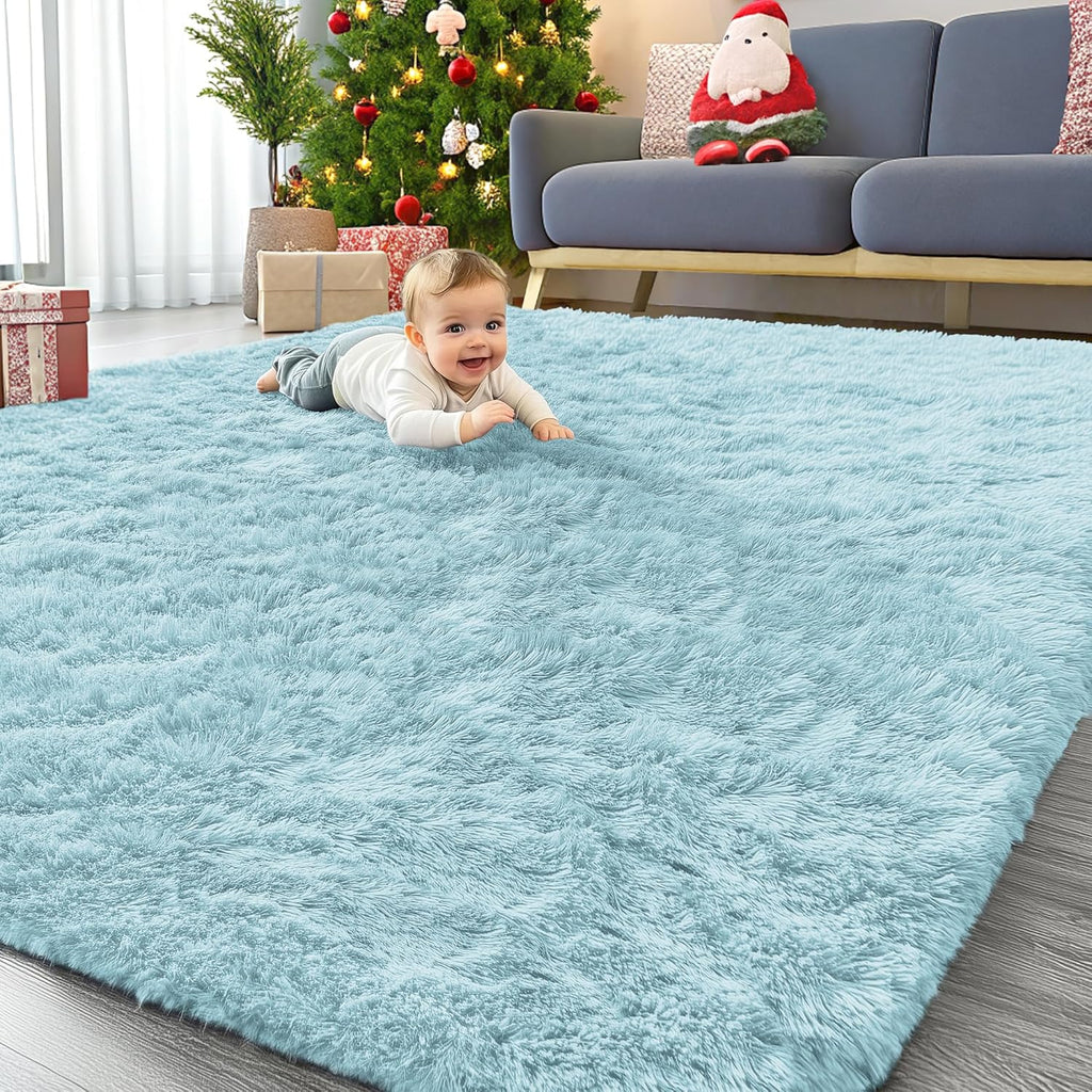 OLANLY Large Area Rug - Soft Fluffy Shaggy Carpet for Living Room & Bedroom | 8x10 Light Blue
